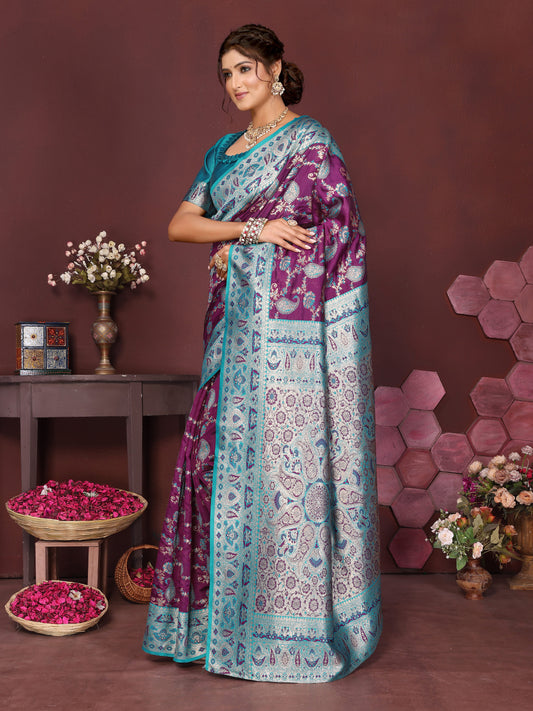 Purple Banarasi Silk Woven Design Kanjeevaram Saree