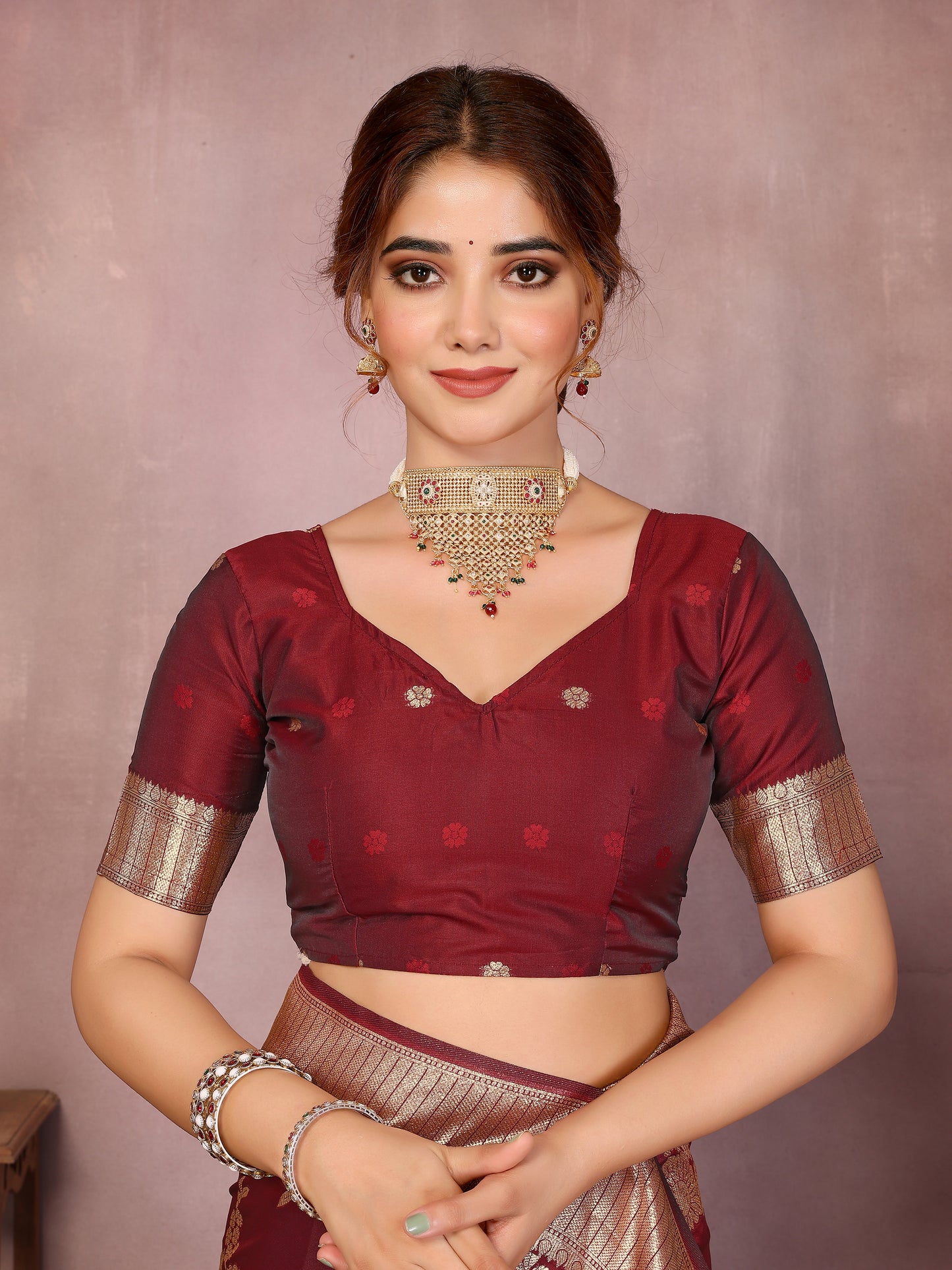 Maroon Banarasi Silk Woven Design Kanjeevaram Saree