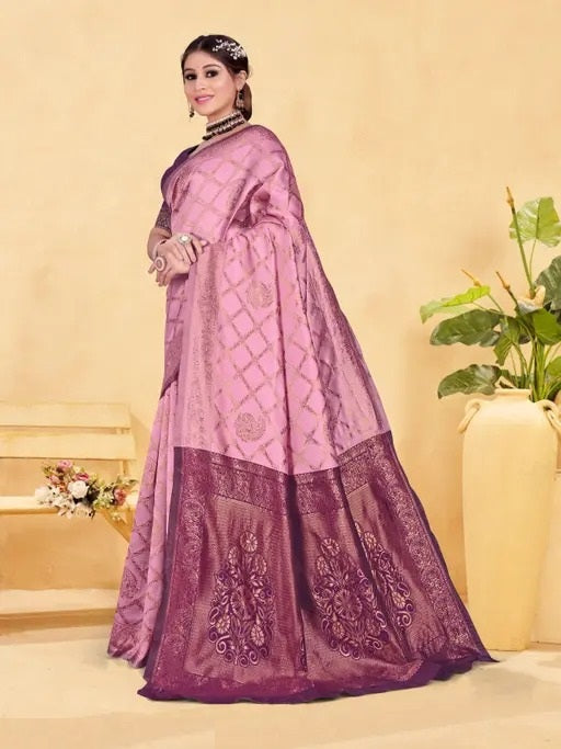 Pink Banarasi Silk Woven Design Kanjeevaram Saree