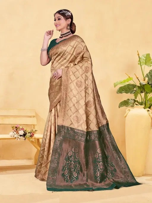 Gold Banarasi Silk Woven Design Kanjeevaram Saree
