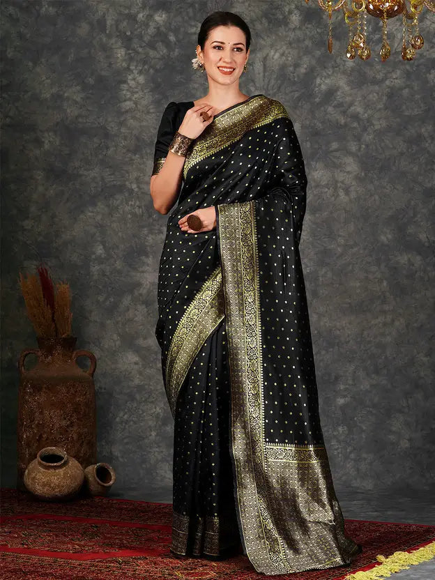 Black Banarasi Silk Woven Design Kanjeevaram Saree