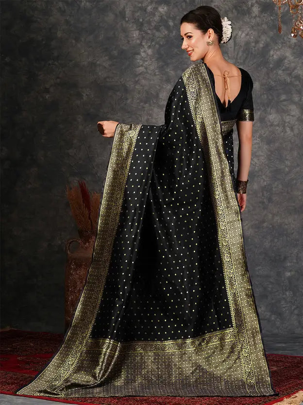 Black Banarasi Silk Woven Design Kanjeevaram Saree