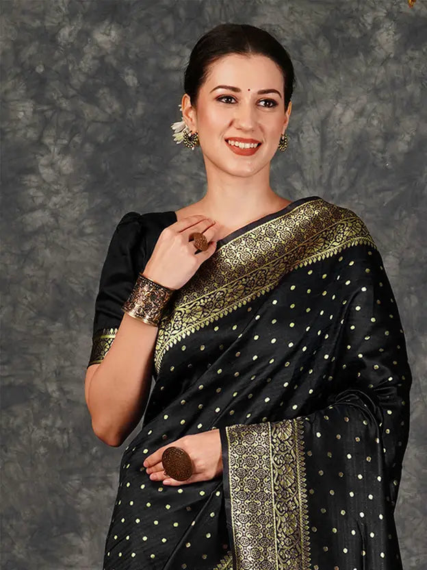 Black Banarasi Silk Woven Design Kanjeevaram Saree