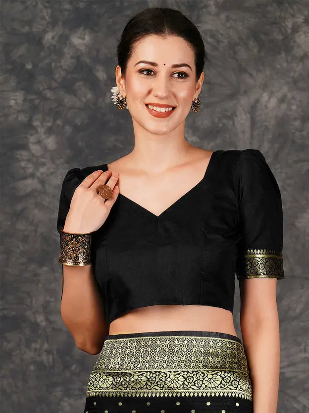 Black Banarasi Silk Woven Design Kanjeevaram Saree