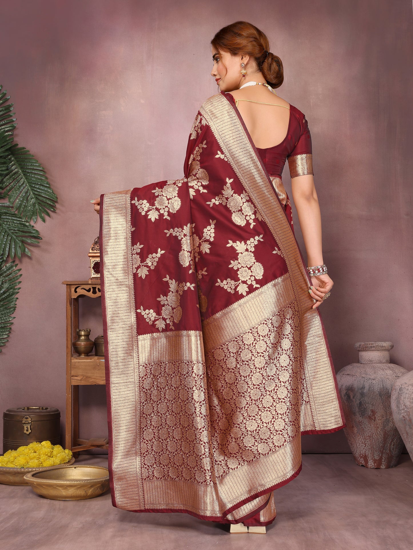 Maroon Banarasi Silk Woven Design Kanjeevaram Saree