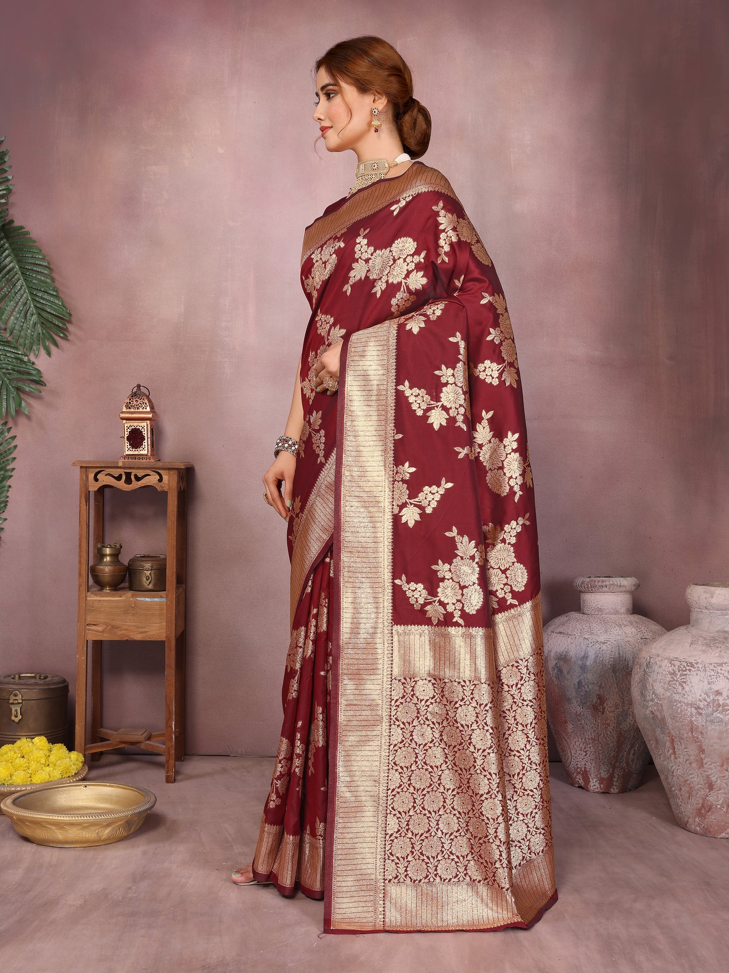 Maroon Banarasi Silk Woven Design Kanjeevaram Saree