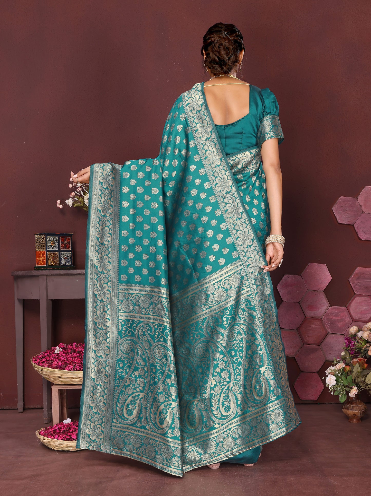 Aqua Blue Banarasi Silk Woven Design Kanjeevaram Saree