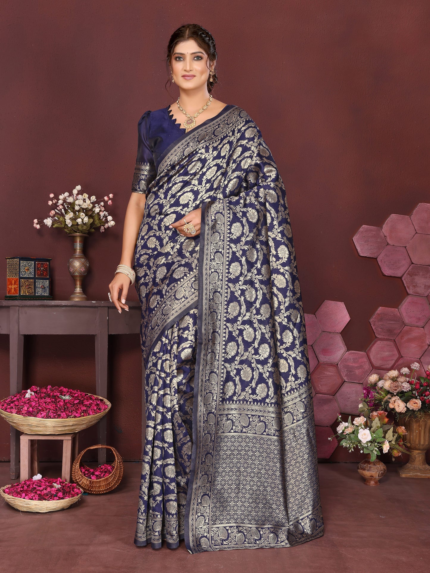 Blue Banarasi Silk Woven Design Kanjeevaram Saree