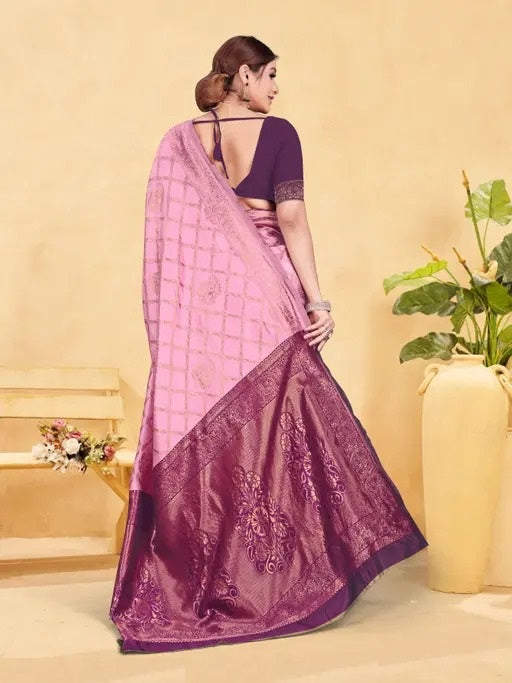 Pink Banarasi Silk Woven Design Kanjeevaram Saree